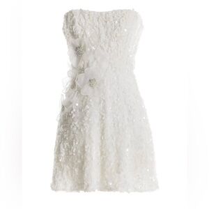 Dress the Population White Strapless Floral Appliqué Sequin Dress